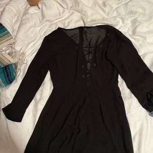 Black lace-up romper